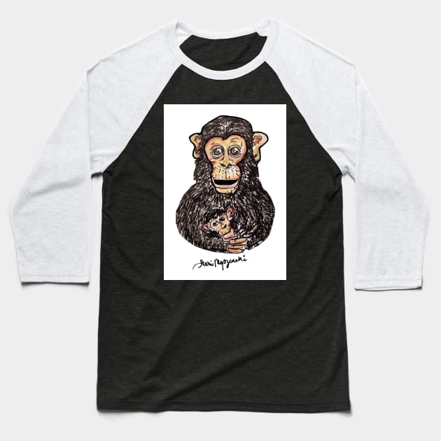 a Mother Monkey cuddling her chimp Baseball T-Shirt by TheArtQueenOfMichigan 